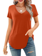 🔥Last Day 49% OFF💖Women's V-neck Short Sleeve Curved Hem Tee Top
