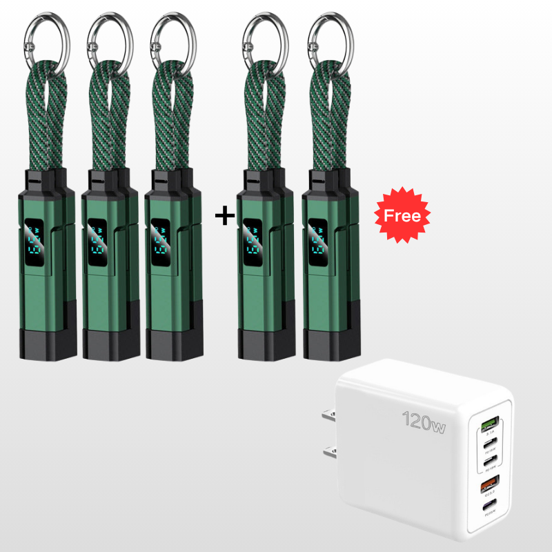 🎁💥LAST DAY SPECIAL PRICE!-￡7.99!!🔌4-in-1 Charging Cable with Digital Display & Keychain – Fast-Charging, Kink-Resistant & Compact