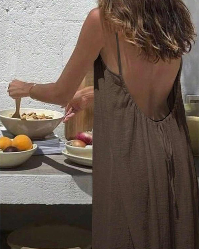 💕💖LAST DAY SALE 50% OFF!💃Women's Solid Color Backless Cami Dress