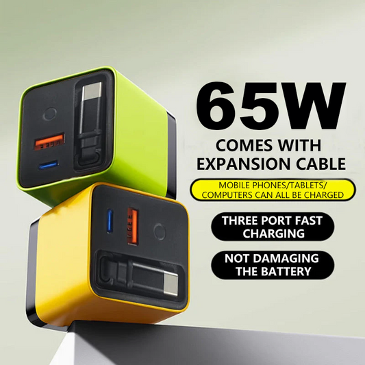 🏆 Last Day Special Price £10.99! 🔌65W Fast Charging Phone Charger Block with Retractable 80cm Type‑C