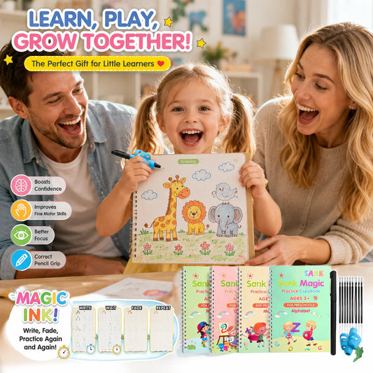 🏆LAST DAY SALE ONLY ￡6.99!🔥4-in-1 Fun Reusable Learning Books📚✨Handwriting • Numbers • Drawing • Fine Motor Skills • With Vanishing Ink Pen | Ages 2+ • Eco-Friendly & Screen-Free 🌱🇬🇧