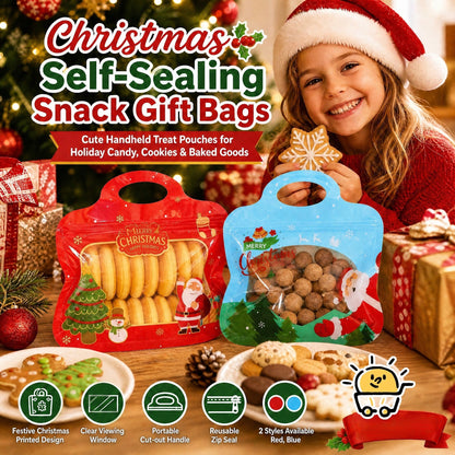 🎄Festive Self-Seal Treat Bags — Santa & Snowman Print | Resealable & Perfect for Cookies, Chocolates & Little Gifts🎅⛄