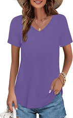 🔥Last Day 49% OFF💖Women's V-neck Short Sleeve Curved Hem Tee Top