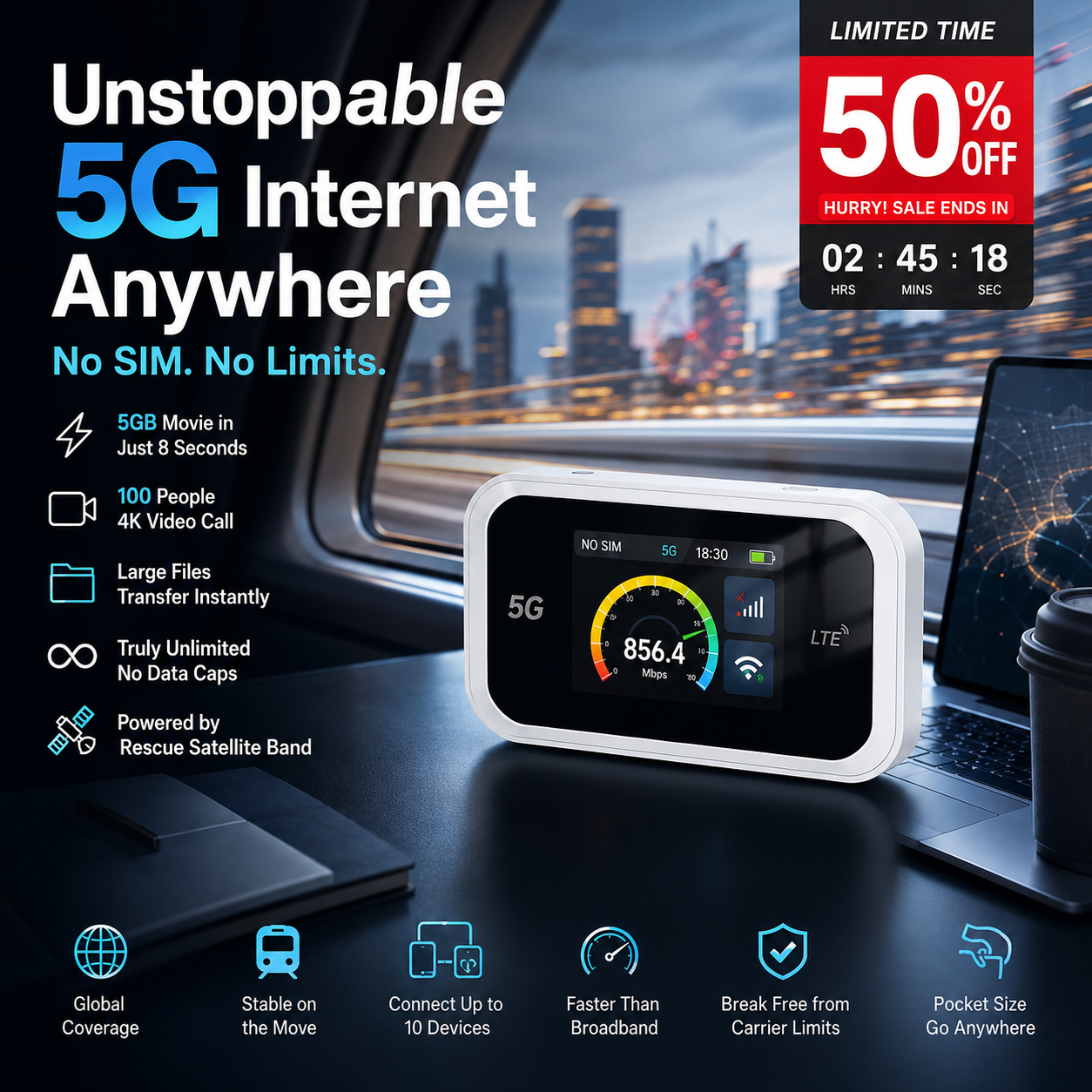 🥳2026 HOT SALE🥳💞50K+ SOLD!📶🌐 50% OFF! Mobile Hotspot – Portable WiFi, full coverage anywhere. No contract, no setup. Stay connected on the go! 📱✨（No card included））