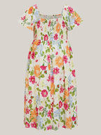 ⏰Summer Hot Sale 70% OFF💃Floral Smocked Square Neck Midi Dress with Pockets