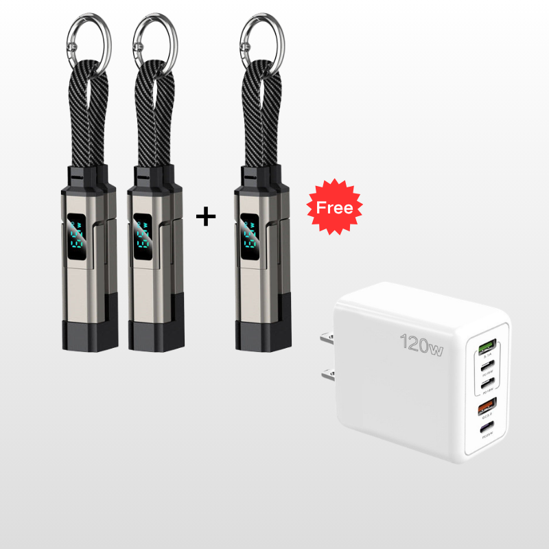 🎁💥LAST DAY SPECIAL PRICE!-￡7.99!!🔌4-in-1 Charging Cable with Digital Display & Keychain – Fast-Charging, Kink-Resistant & Compact