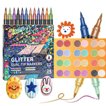 🎨Glitter Effect Brush Markers🥇✨: Create Sparkling Art Smoothly 🥳🌈24-96 Colors | Smooth No Clog | No Bleed Through📝