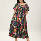 ⏰Summer Hot Sale 70% OFF💃Floral Smocked Square Neck Midi Dress with Pockets
