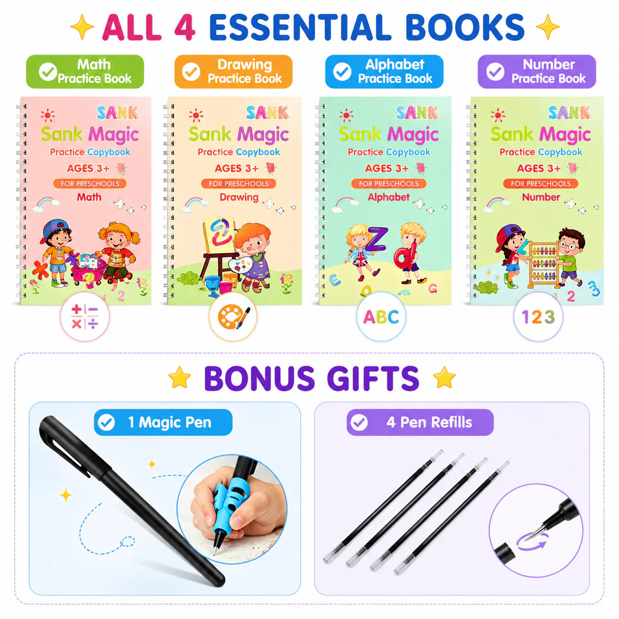 🏆LAST DAY SALE ONLY ￡6.99!🔥4-in-1 Fun Reusable Learning Books📚✨Handwriting • Numbers • Drawing • Fine Motor Skills • With Vanishing Ink Pen | Ages 2+ • Eco-Friendly & Screen-Free 🌱🇬🇧