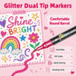 🎨Glitter Effect Brush Markers🥇✨: Create Sparkling Art Smoothly 🥳🌈24-96 Colors | Smooth No Clog | No Bleed Through📝