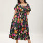 ⏰Summer Hot Sale 70% OFF💃Floral Smocked Square Neck Midi Dress with Pockets