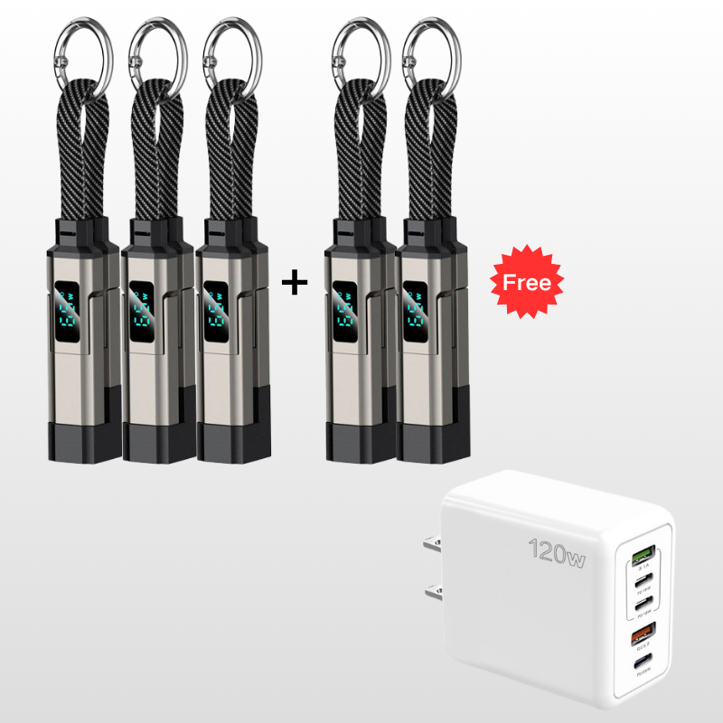 🎁💥LAST DAY SPECIAL PRICE!-￡7.99!!🔌4-in-1 Charging Cable with Digital Display & Keychain – Fast-Charging, Kink-Resistant & Compact