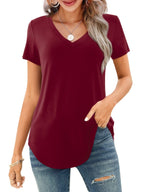 🔥Last Day 49% OFF💖Women's V-neck Short Sleeve Curved Hem Tee Top