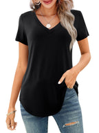 🔥Last Day 49% OFF💖Women's V-neck Short Sleeve Curved Hem Tee Top