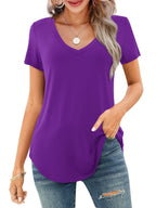 🔥Last Day 49% OFF💖Women's V-neck Short Sleeve Curved Hem Tee Top