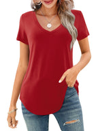 🔥Last Day 49% OFF💖Women's V-neck Short Sleeve Curved Hem Tee Top