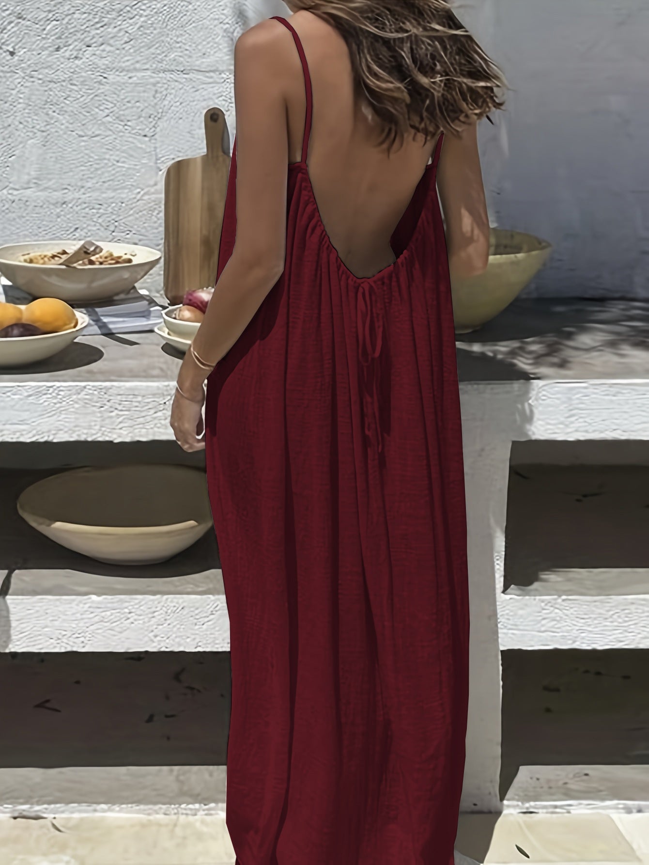 💕💖LAST DAY SALE 50% OFF!💃Women's Solid Color Backless Cami Dress