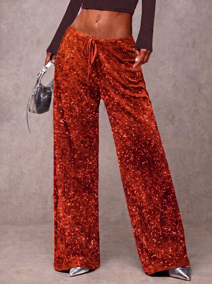 🛍️🍂LAST DAY SALE OVER 65% OFF👍✨Women's Glitter Fashion Adjustable Drawstring Slimming Elastic Waist Straight-Leg Pants