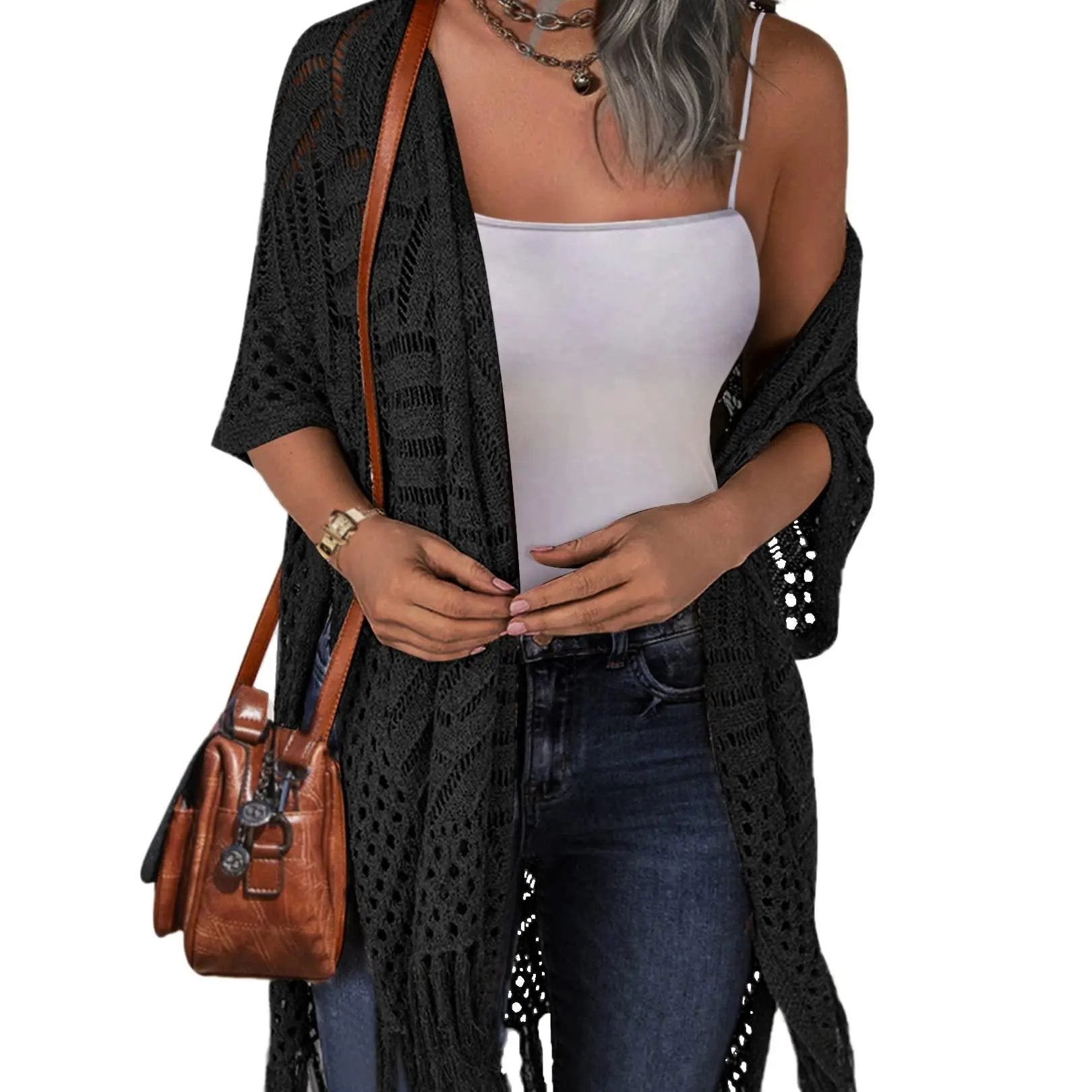 🔥 LIMITED-TIME Just £15.99!!😍Women’s Oversized Knit Cardigan – Lightweight Crochet Tassel Kimono for Spring & Summer 🌸