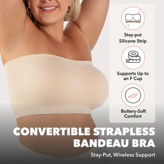 🔥LAST DAY SALE ONLY ￡10.99!!⏳🔥Convertible Strapless Bandeau Bra with Wireless Comfort, Anti-Slip Grip & Removable Straps
