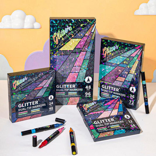 🎨Glitter Effect Brush Markers🥇Create Sparkling Art Smoothly 🥳🌈24-96 Colors | Smooth No Clog | No Bleed Through📝