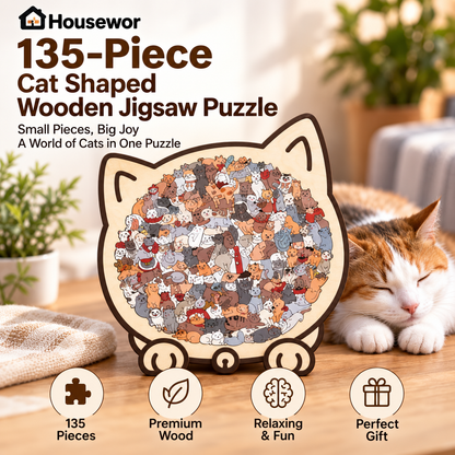 🎁70% OFF!!!-Ready for Christmas!🎅🧩135-Piece Cute Cat Puzzle Challenge Irregular Shaped Wooden Jigsaw Puzzle👍🎁Stress Relief Enthusiast Gift, Christmas Gift✨