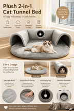 🐱 50% OFF NOW! 🛏️ Plush 2-in-1 Cat Tunnel Bed – Collapsible, scratch-resistant & cozy – combines hideaway tunnel with soft sleeping pad – perfect for play, rest & pouncing 🐾