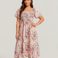⏰Summer Hot Sale 70% OFF💃Floral Smocked Square Neck Midi Dress with Pockets