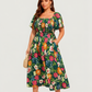 ⏰Summer Hot Sale 70% OFF💃Floral Smocked Square Neck Midi Dress with Pockets