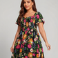 ⏰Summer Hot Sale 70% OFF💃Floral Smocked Square Neck Midi Dress with Pockets