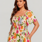 ⏰Summer Hot Sale 70% OFF💃Floral Smocked Square Neck Midi Dress with Pockets