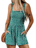 ⏰Hot Sale - 50% Off💃 Floral Print Sleeveless Shorts Jumpsuit with Pockets