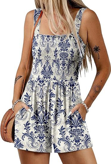 ⏰Hot Sale - 50% Off💃 Floral Print Sleeveless Shorts Jumpsuit with Pockets