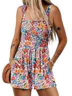 ⏰Hot Sale - 50% Off💃 Floral Print Sleeveless Shorts Jumpsuit with Pockets