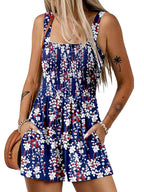 ⏰Hot Sale - 50% Off💃 Floral Print Sleeveless Shorts Jumpsuit with Pockets
