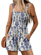 ⏰Hot Sale - 50% Off💃 Floral Print Sleeveless Shorts Jumpsuit with Pockets
