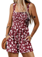 ⏰Hot Sale - 50% Off💃 Floral Print Sleeveless Shorts Jumpsuit with Pockets