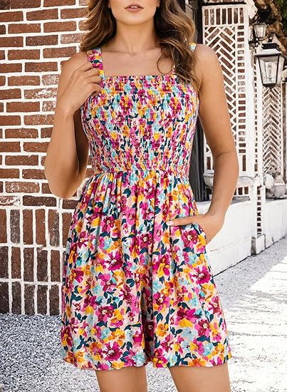 ⏰Hot Sale - 50% Off💃 Floral Print Sleeveless Shorts Jumpsuit with Pockets