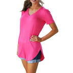 🔥Last Day 49% OFF💖Women's V-neck Short Sleeve Curved Hem Tee Top