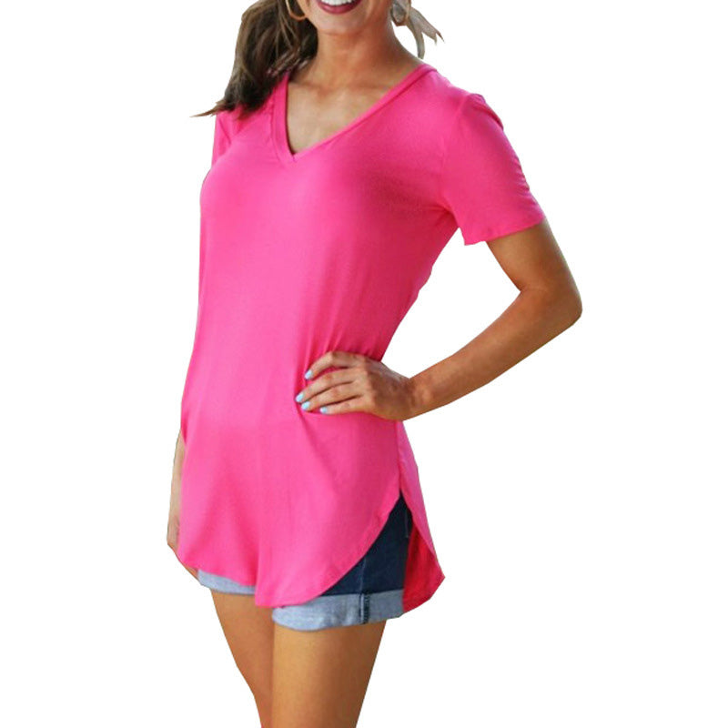 🔥Last Day 49% OFF💖Women's V-neck Short Sleeve Curved Hem Tee Top