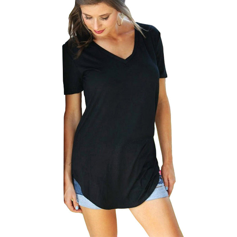 🔥Last Day 49% OFF💖Women's V-neck Short Sleeve Curved Hem Tee Top