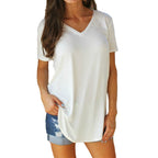🔥Last Day 49% OFF💖Women's V-neck Short Sleeve Curved Hem Tee Top