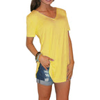 🔥Last Day 49% OFF💖Women's V-neck Short Sleeve Curved Hem Tee Top