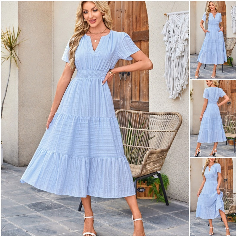 💜 LAST DAY PROMOTION - 50%OFF 💜💐 Women's Casual Summer Short-Sleeve V-Neck Long Dresses
