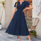 💜 LAST DAY PROMOTION - 50%OFF 💜💐 Women's Casual Summer Short-Sleeve V-Neck Long Dresses