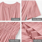 💜 LAST DAY PROMOTION - 50%OFF 💜💐 Women's Casual Summer Short-Sleeve V-Neck Long Dresses