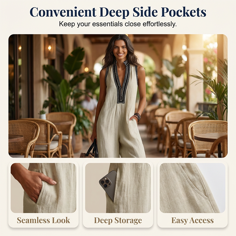 🌊Summer Hot Sale-60% Off!!🌿Women's Sleeveless V-Neck Wide-Leg Jumpsuit