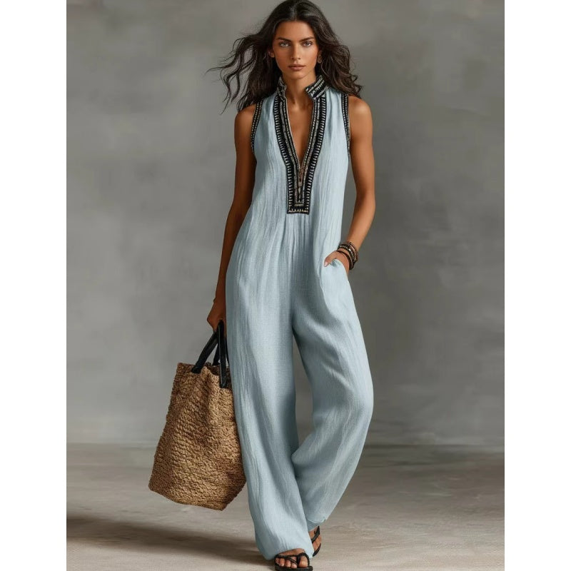 🌊Summer Hot Sale-60% Off!!🌿Women's Sleeveless V-Neck Wide-Leg Jumpsuit