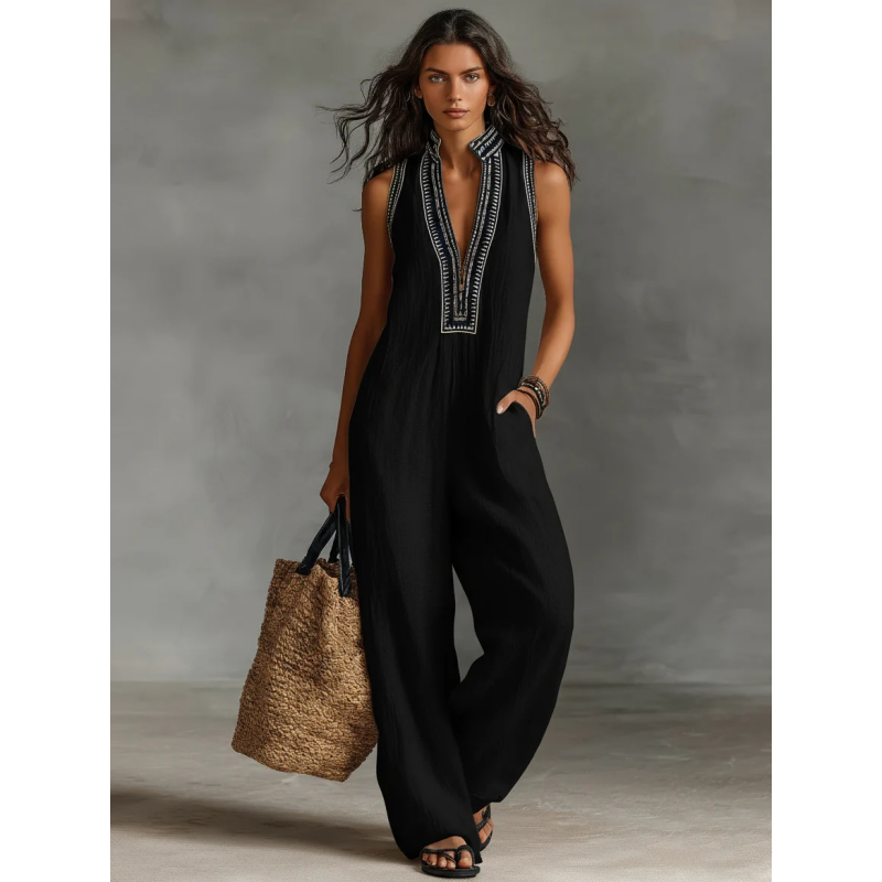 🌊Summer Hot Sale-60% Off!!🌿Women's Sleeveless V-Neck Wide-Leg Jumpsuit
