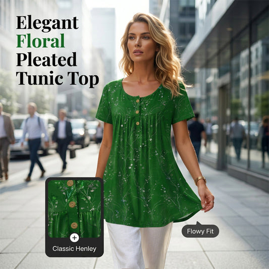 📢📢40% OFF !! ⏰Women's Floral Print Pleated Tunic Top🌸